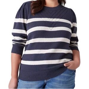 NWT Lane Bryant Nautical Striped Navy and White Cotton Knit Pullover Sweater